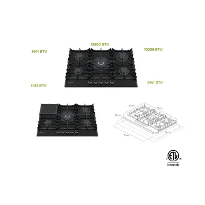 ESTUFA EMPOTRABLE DRIJA A GAS DE 76CM DE 5 QUEMADORES VITROCERAMICA TOSCANA76PROB